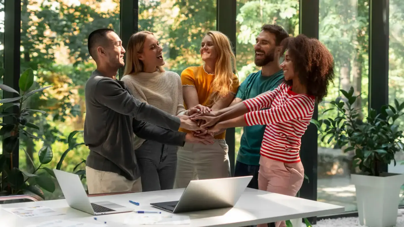 Colleagues collaborating around a table